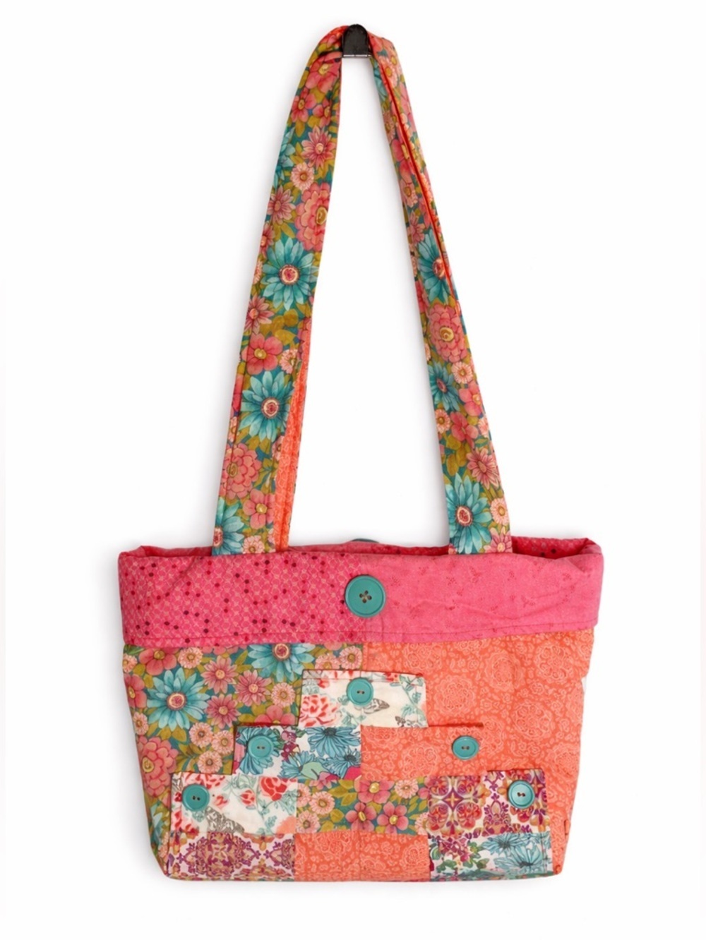 Handmade Floral Patchwork Tote Bag Set w/ Matching Wallet,Eyeglass Case, & Pouch - Picture 3 of 14